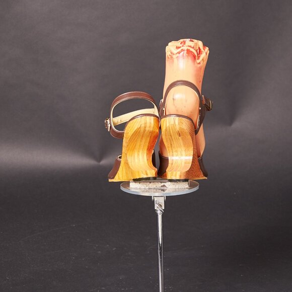 1950s Brown Wood Boomerang Wedge Heels Retro Pin Up - Picture 5 of 6